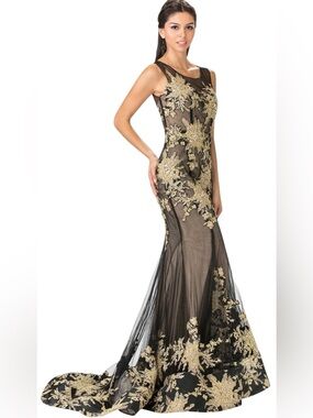 Black and Gold Backless Dress